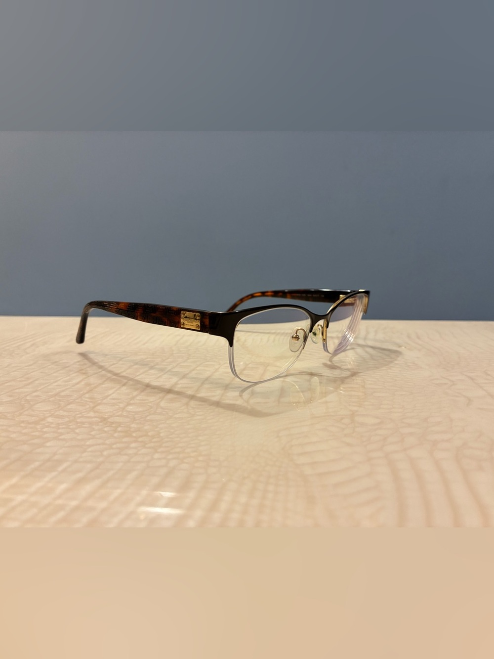 Versace Tortoiseshell and Gold Semi-Rim Cat Eye Glasses
